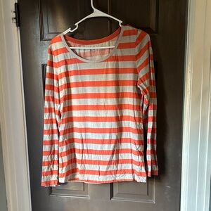 LOFT Orange and White Striped Long Sleeve Tee